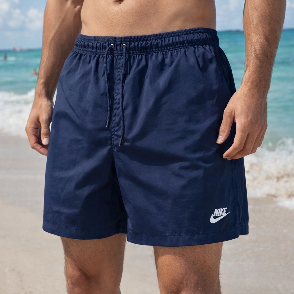 Nike Men's Navy Swim Trunks with White Logo